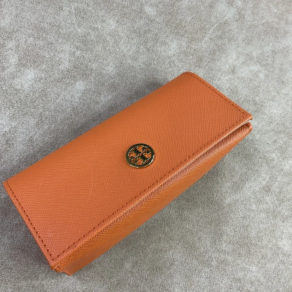 Tory Burch Sunglasses Glasses Semi-hard Case Orange Saffiano Leather Magnet Snap